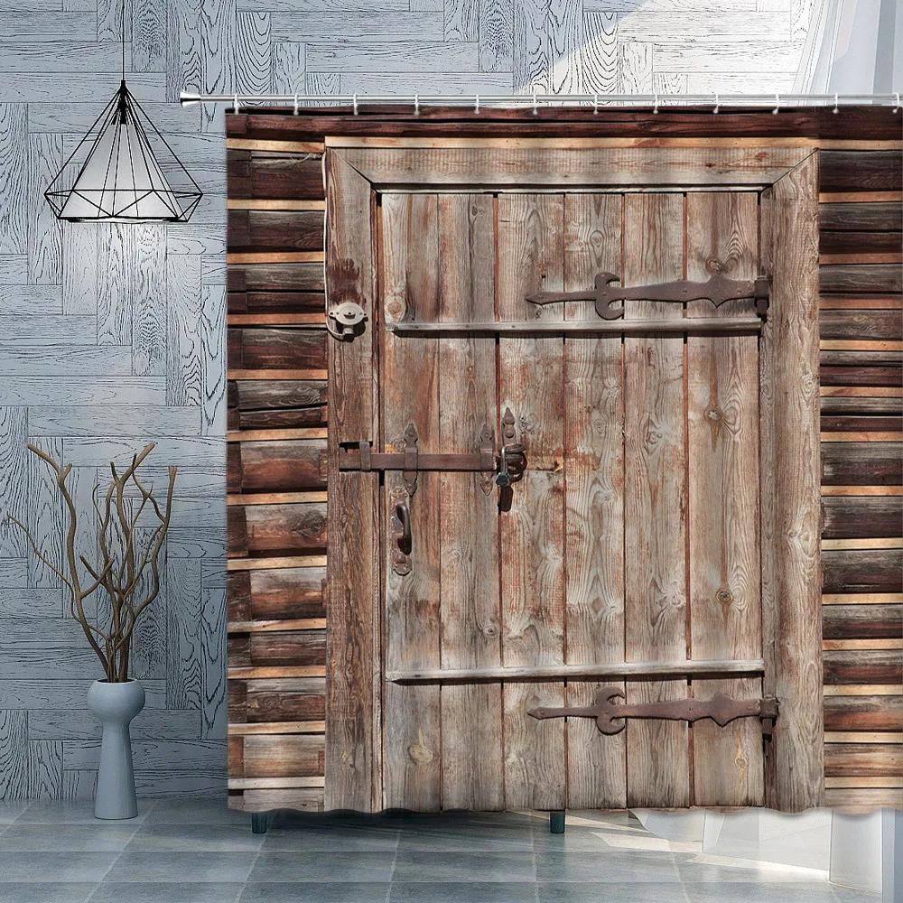 Old Wooden Door Shower Curtain Farm Barn Door Rural FarmHouse Decoration Polyester Fabric Bath Curtain Bathroom Accessories Set
