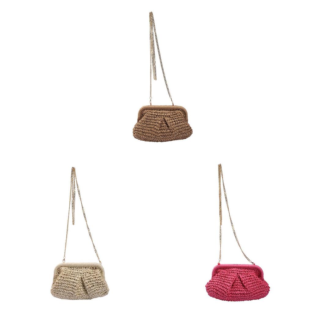 Summer Woven Shell Crossbody Bag With Chain Strap For Daily Fashion
