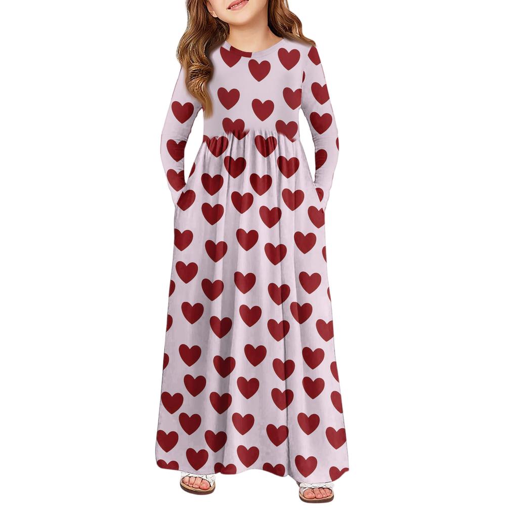 Mädchen Maxi Kleid - Langarm Taschenkleid Valentinstag