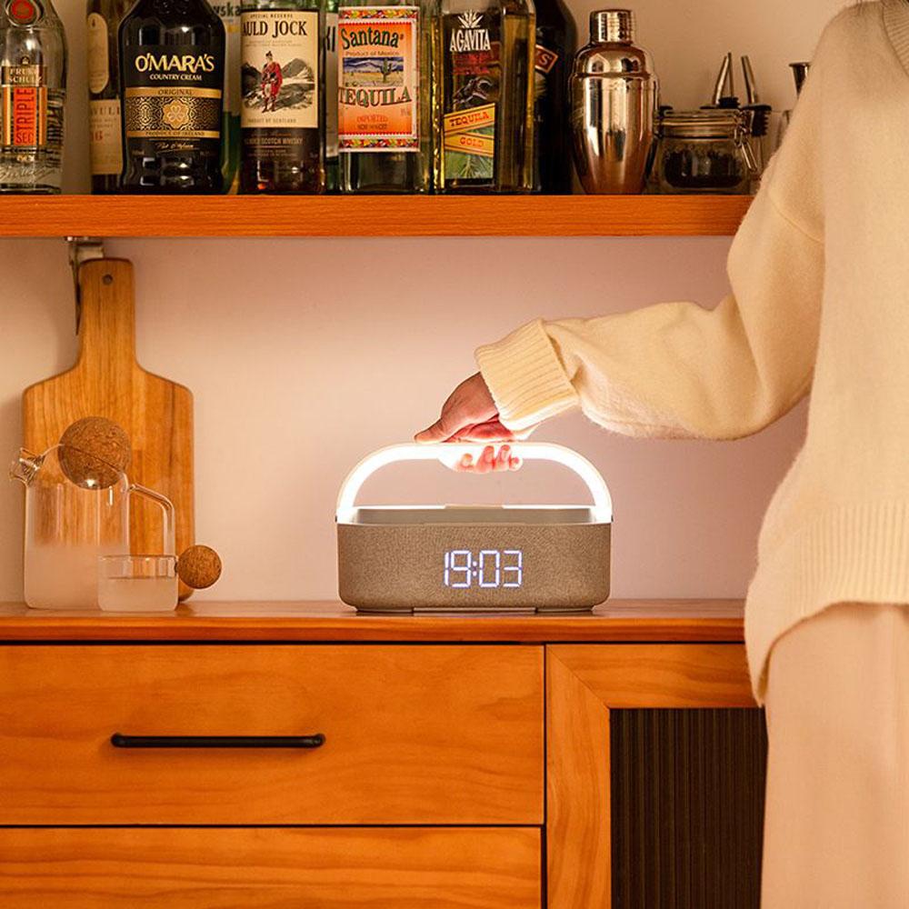 Rechargeable FM Radio LED Alarm Clock with 15W Wireless ChargerBluetooth Speaker and Night Light Function. Gift Ideas for Decor