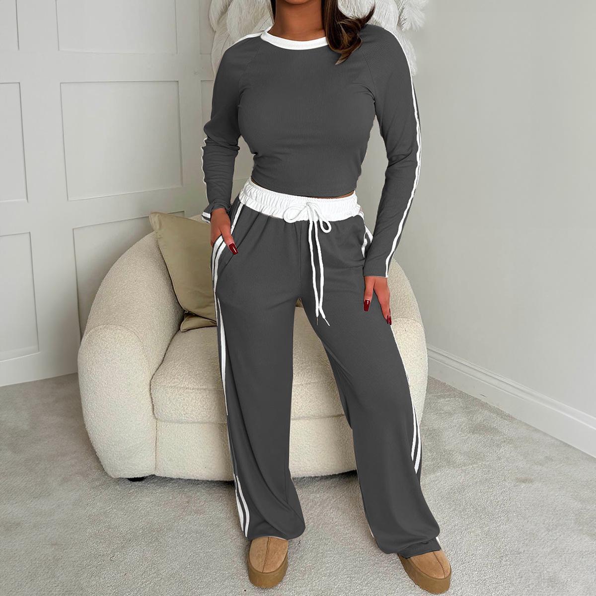 

Kai Kuo Women s Resort Style Long Sleeve T-shirt and Casual Pants Set for Autumn/Winter 2025 Small серый