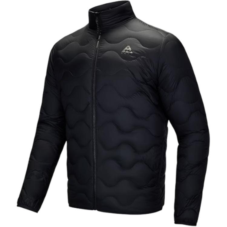 Anta Outdoor Series Solid Color Stand Collar Zipper Long Sleeve Down Jacket Men Outerwear Basic-Black 952446901-1