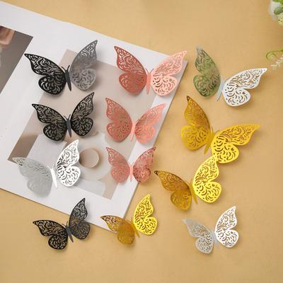 12 Pcs 3D Butterfly Wall Decals 3 Sizes Hollow Butterfly Wall Art Removable DIY Decorative Sticker for Room Office Bedroom Living Room