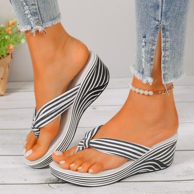 Sandale Flip-Flop cu Pană Mărimi Mari pentru Femei, Talpă Groasă cu Degetar, Slip-On, Papuci Platformă Casual de Vară la Modă