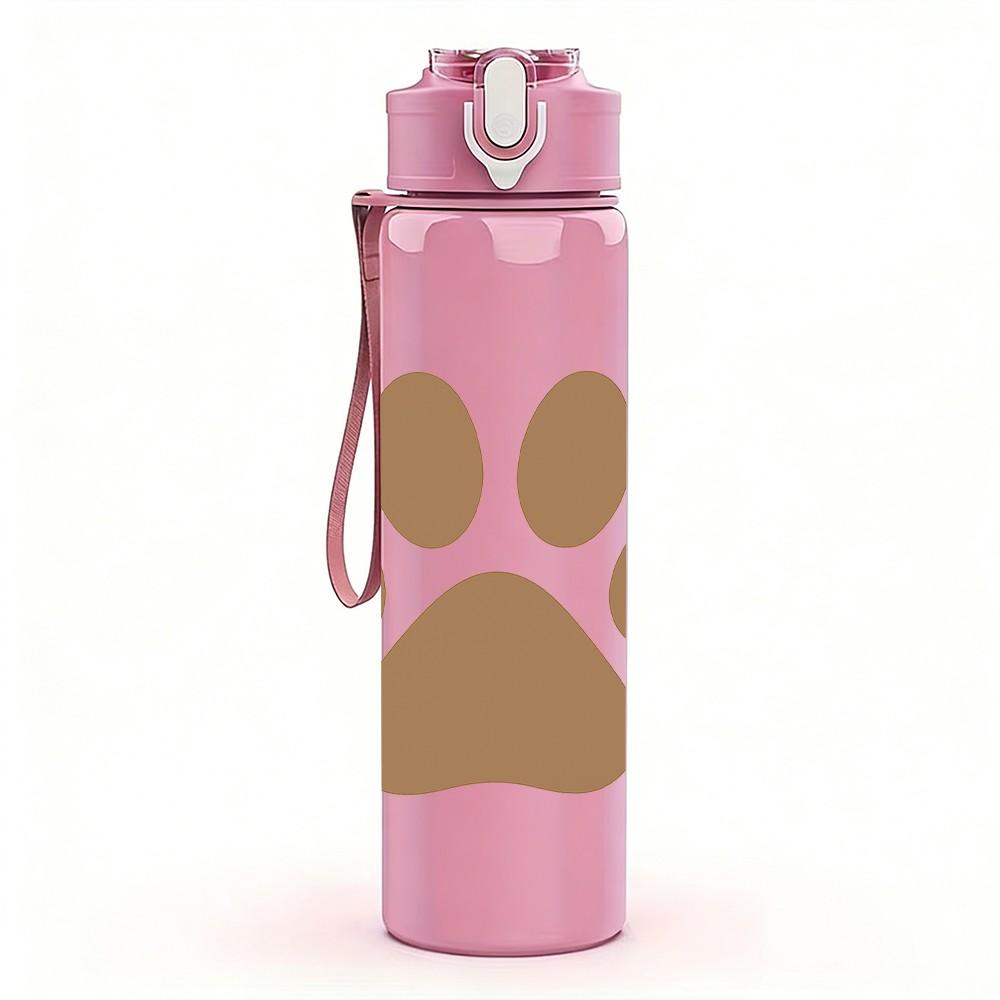 1PC Simple Dog Paw Print 750ml Color Plastic Sports Water Bottle Leakproof Flip Straw Lid Suitable for Sports Office Home Use