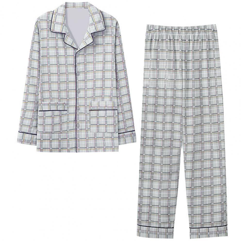 Home Wear Set Sleepwear Printed Family Loungewear Stylish Men's Spring/autumn Pajama Set with Lapel Collar Long Sleeves