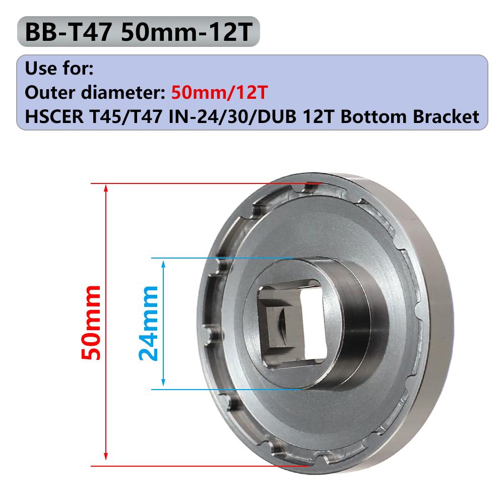 HEPPE Bike Bottom Bracket Removal Tool Bike BB Installation and Removal Tool For HSCER BSA/ITA 10T T45/T47 12T Bottom Bracket BB-T47 50mm-12T