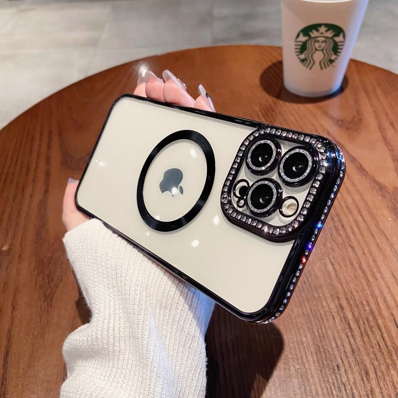 

Подходит для Iphone16Promax, Гальванизированная магнитная кромка с бриллиантами, Блестящая пленка для линз Apple 15, Противоударный защитный чехол 14 iPhone16 чёрный