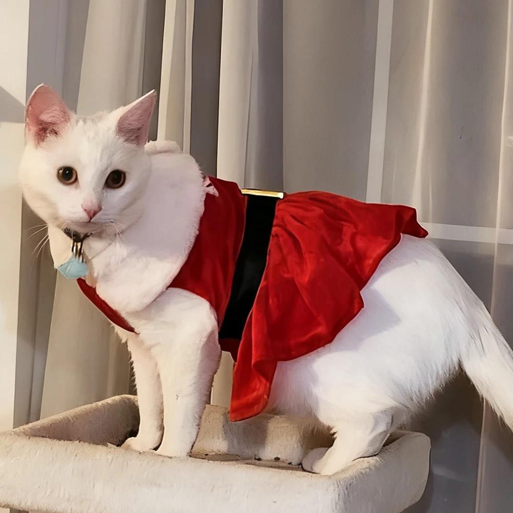 Christmas Pet Dresses Holiday Party Gifts Costume Santa Kitten Red Princess Skirt for Small Dogs Cats Sphynx Chihuahua Outfits