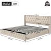 Upholstered Bed Wingback, Double Row of Studs Velvet, Button Stitching Head and Foot End, Double Bed 160*200, Hydraulic Function, Beige