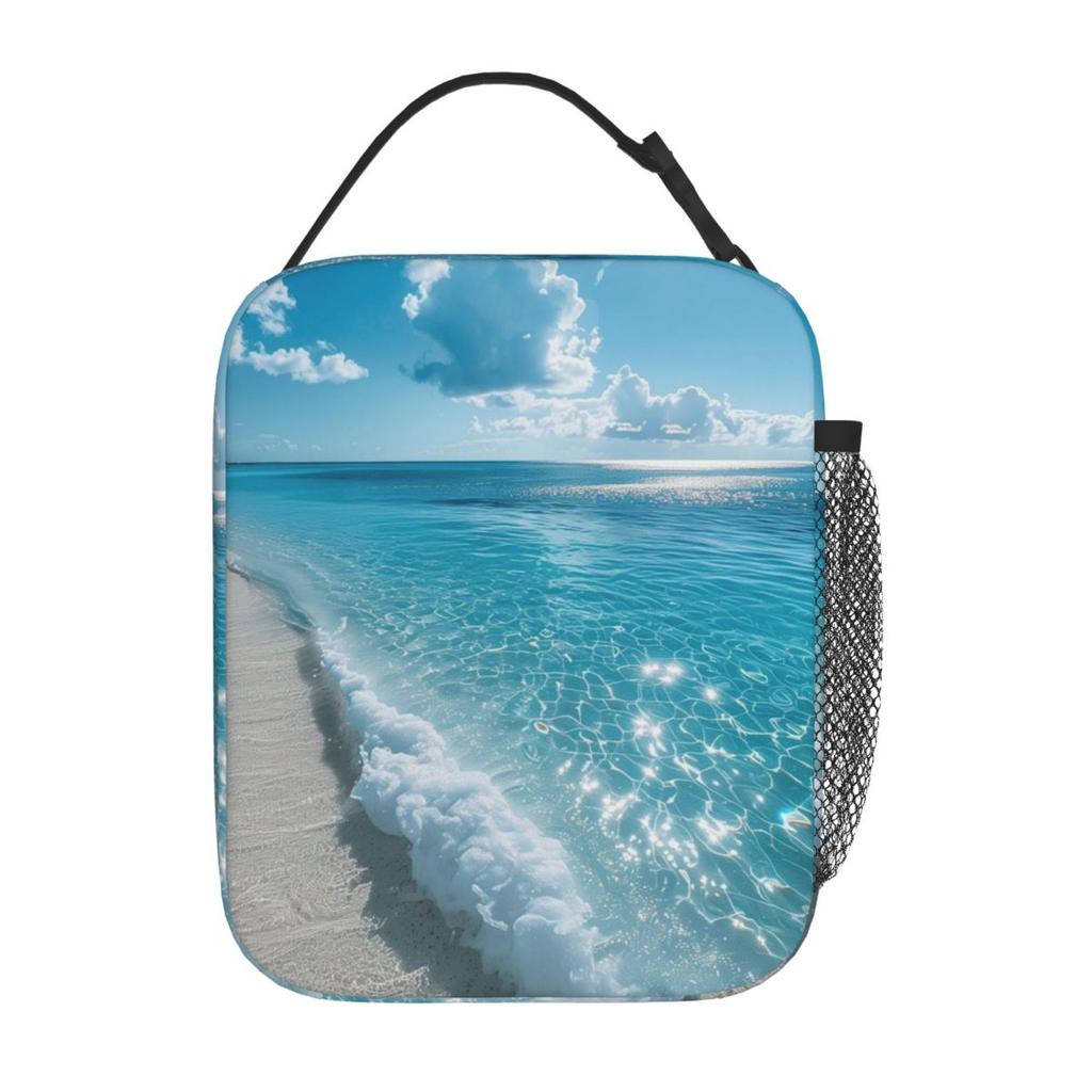 Light Blue Sea Wave Insulated Lunch Bag for Women Kids Portable Food Boxes Thermal Lunch Box Tote