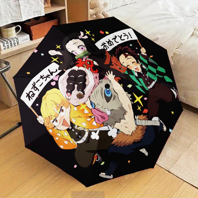 Powerful Demon Anime Automatic Folding Umbrella - 8-Rib Travel Umbrella with Auto Open/Close & Portable Gifts for holidays or birthdays