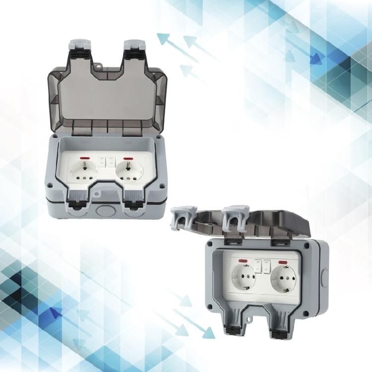 Gniazdko Elektryczne Wodoodporne 2-gniazdowe Puszka z Zamykaną Pokrywą do Ogrodu