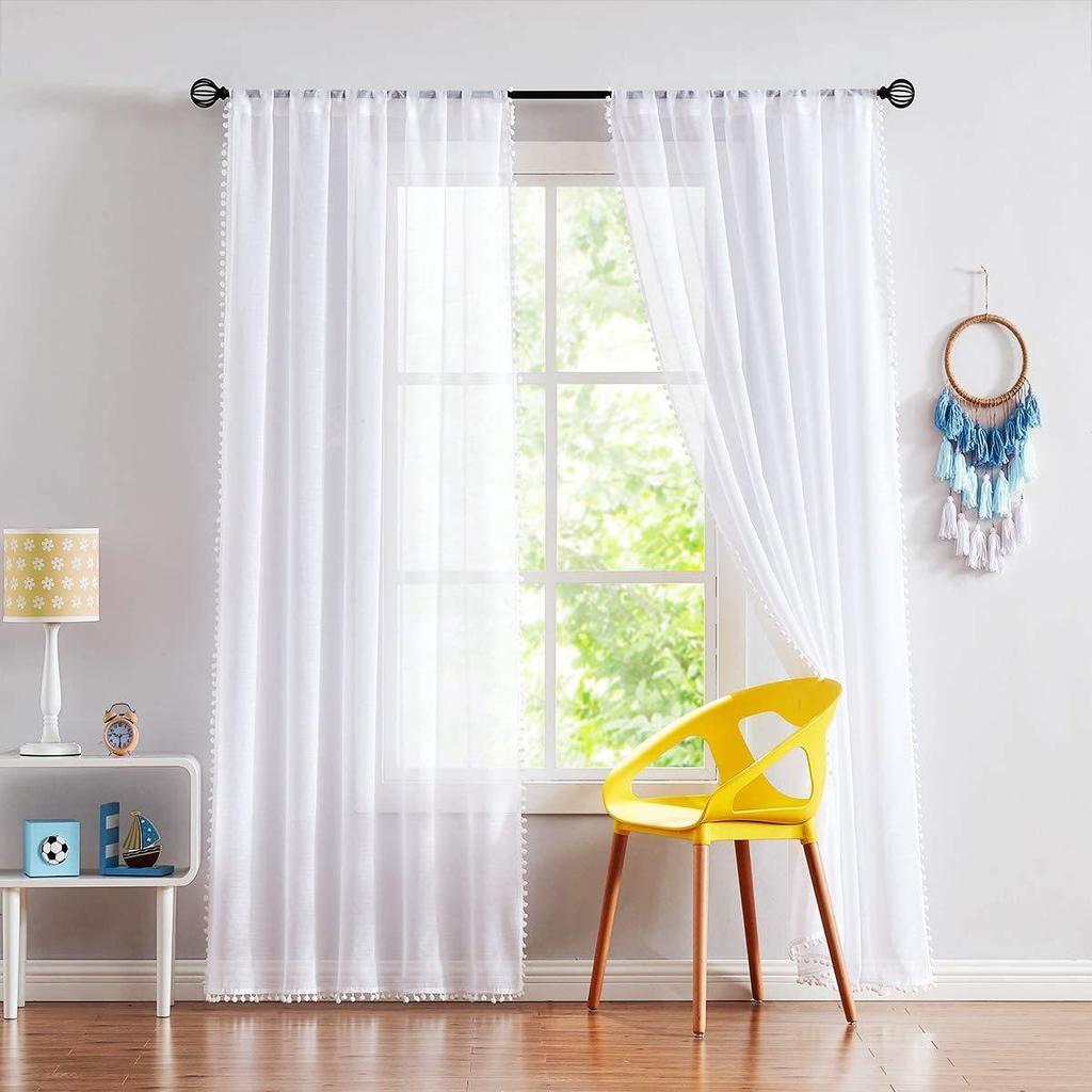 Semi-Blackout Sheer Voile, Rod Pocket Hanging, Lightweight Window Drapes for Bedroom Living Room, Boho Home Decor