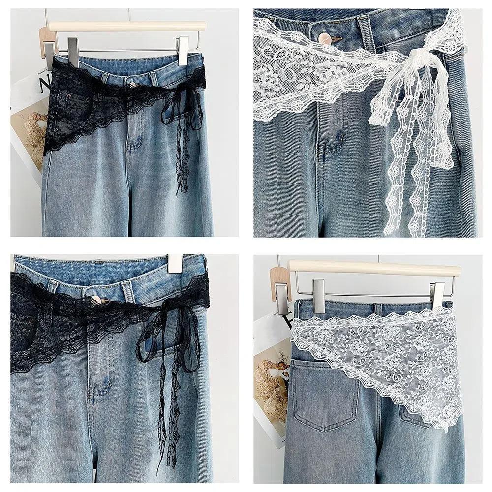 Y2K Streetwear Lace Triangle Scarf Floral Apron Wrap Skirt Lightweight Hip Curtain