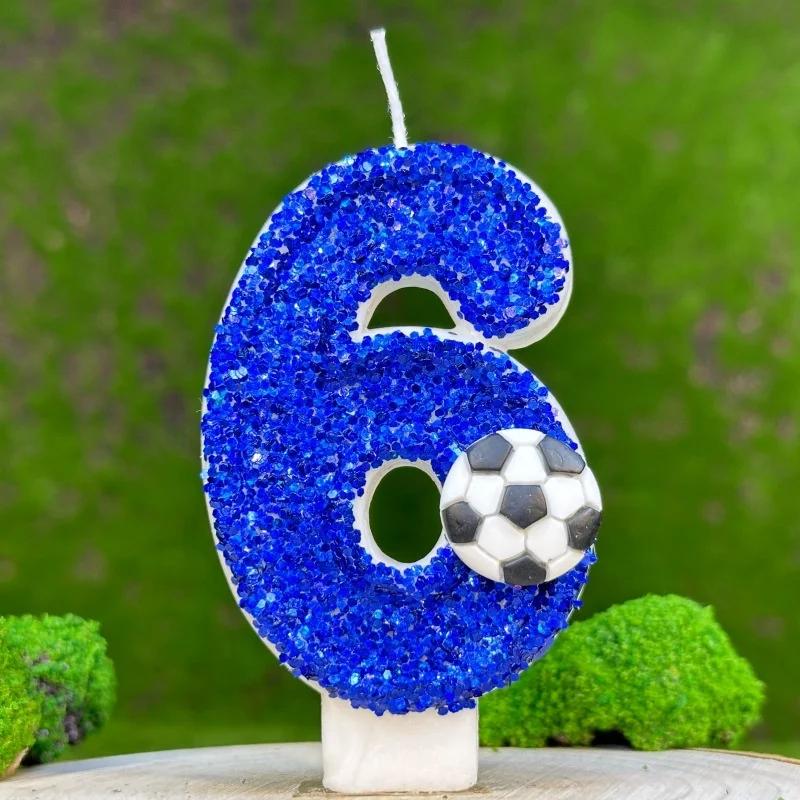 Blue Large Candles Football Birthday Decoration Gifts Children For Guests Candle Number Boy Halloween Party Memories Lamp Candle
