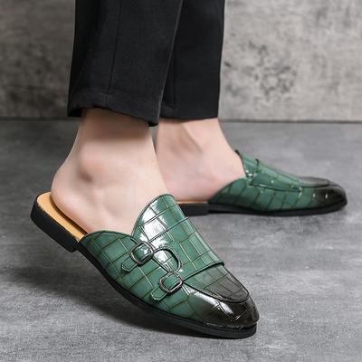 Fashion Fashion Comfy Mens Muller Shoes Double Buckle  Men Slippers Leather Loafers Casual Outdoor Non-slip Half Loafers Men All-match
