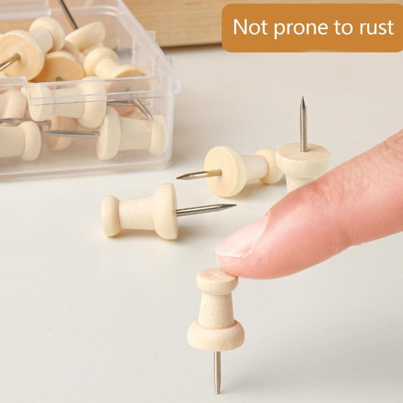 Map Thumb Tacks Map Pins Wood Plastic Materials Wooden Head Colorful with Metal Points Suitable for Craft Projects