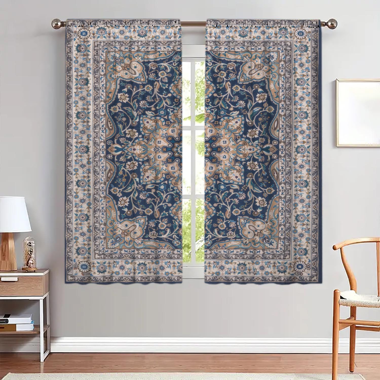

Ethnic Carpet Style Printed Curtains Suitable Gifting Family Friends Semi Blackout Set Of 2 Made Polyester W100*H70(CM)-Rod Pocket&1PCS