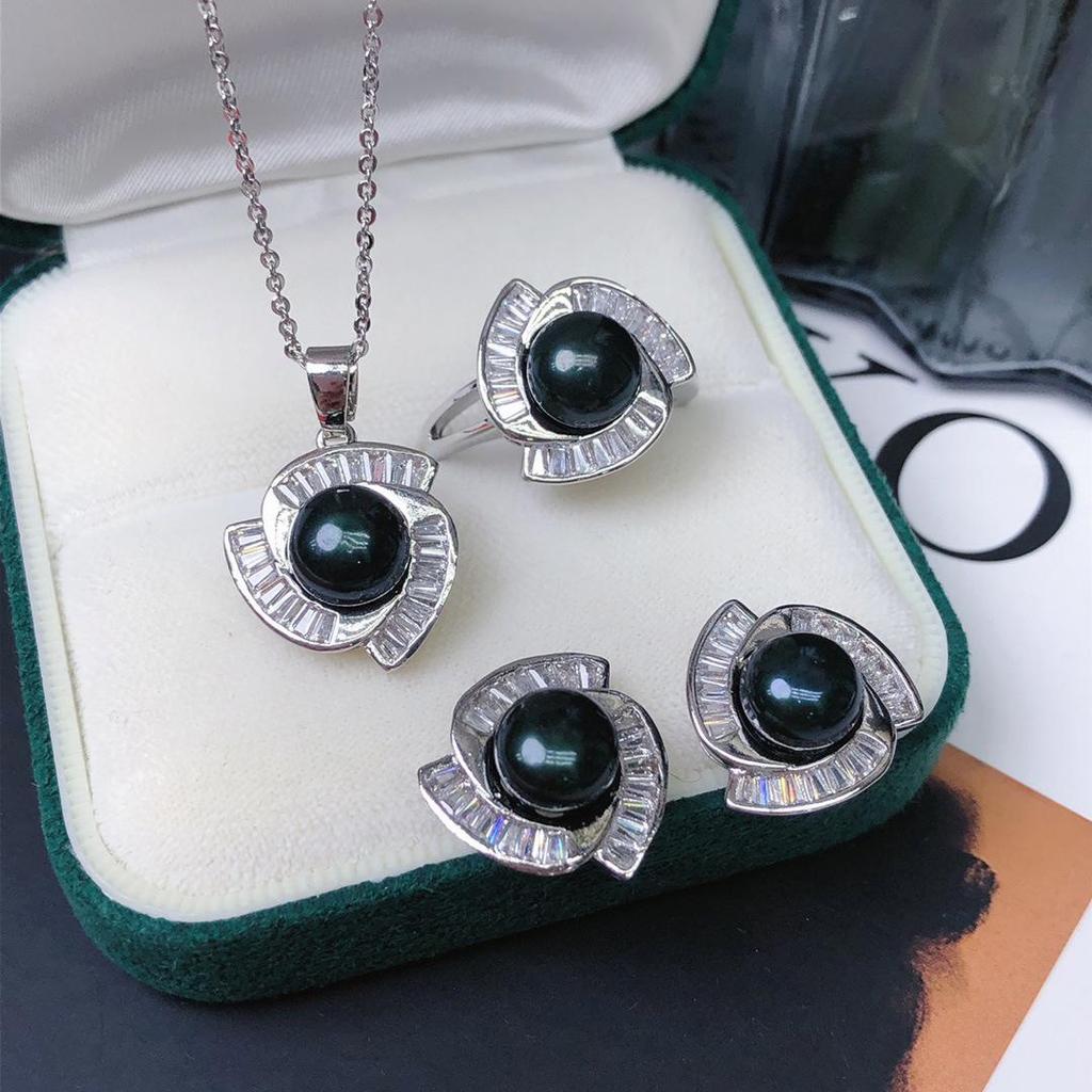 Freshwater Pearl Jewelry Set: Earrings, Ring, Necklace