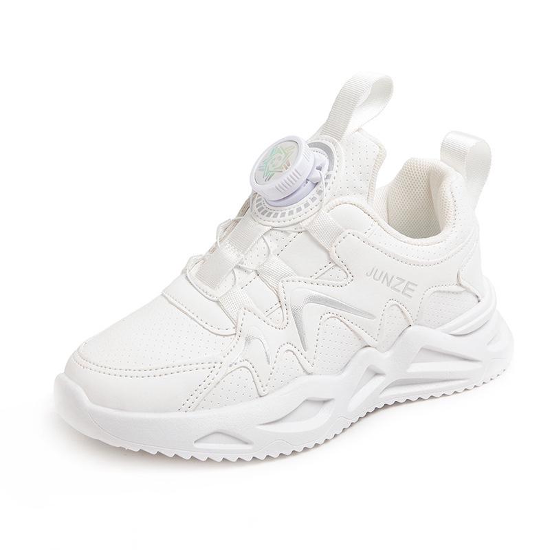 2024 Spring Girls' Spinning Button Sports Shoes - Trendy Dad Style, Soft Sole, White for Kids