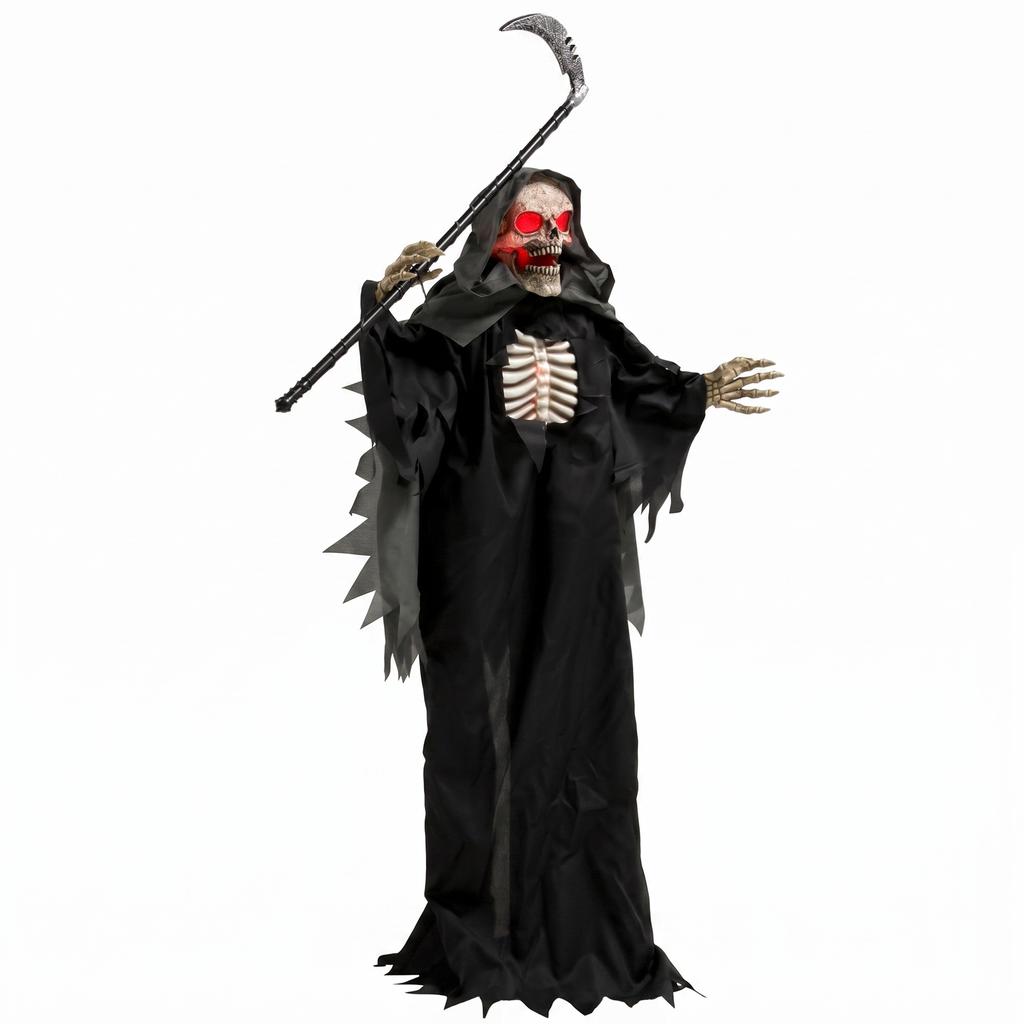 170 cm Halloween Animierte Sensenmann-Dekoration mit Ton- und Berührungsaktivierung, Leuchtende Augen und Brust