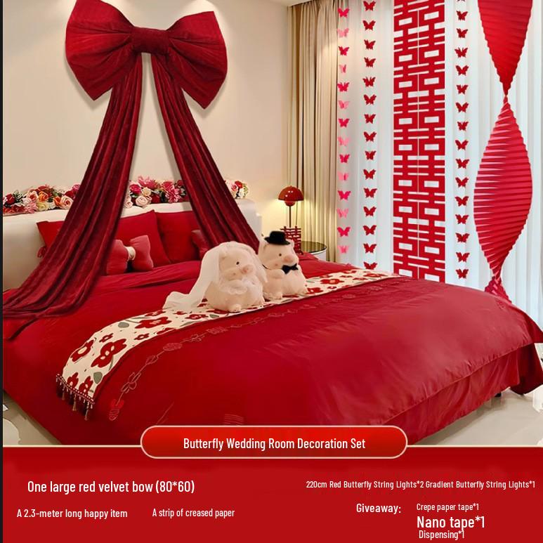 Extra Large Wedding Room Decoration Set: Bows & Streamers for Groom & Bride's Bedroom & Living Room Background