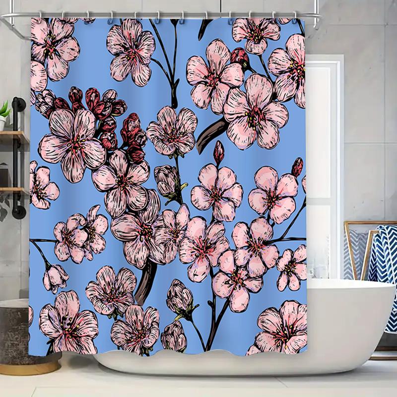 

Artistic Pink Flower Shower Curtain Printed Fabric Waterproof Bathroom Decorative Privacy Tinting Bath Rug Set For Kids Room Gif W60H190(CM)-1 Pcs