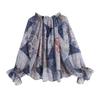 Ur Spring New Printed Shirt Pleated Decoration
