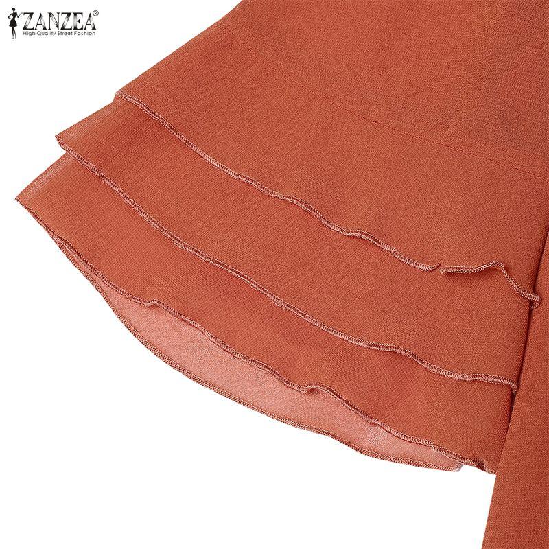 ZANZEA Women Casual Round Neck Solid Color See-Through 3/4 Sleeve Loose Cover Up Blouse