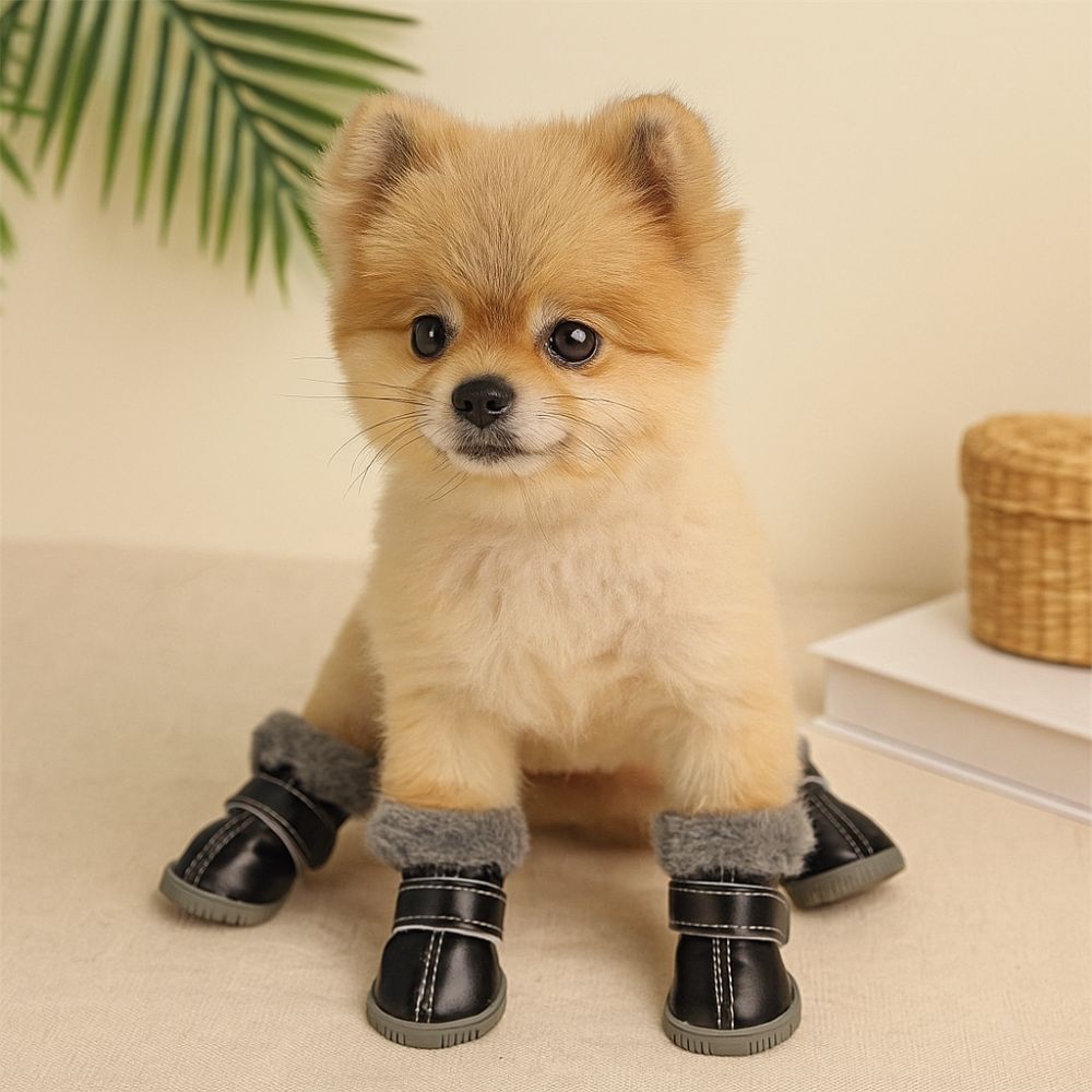 4PCS Plush Winter Pet Dog Shoes Non Slip Anti-Freezing Dog Snow Boots Wear-resistant Warm Dog Fleece Shoes Rainy Days