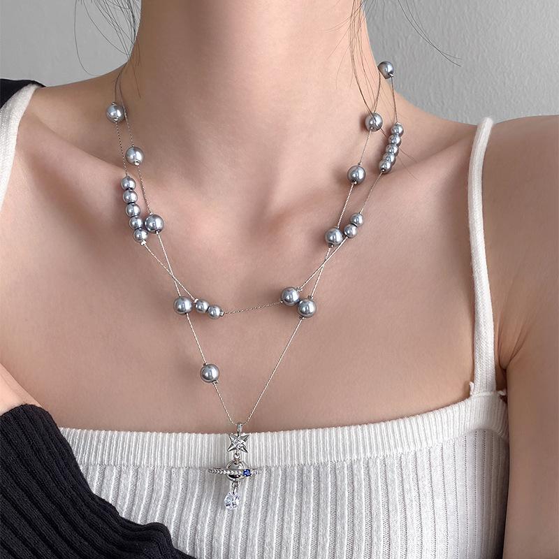 Diamant Saturn Anhänger Perlenkette - Herbst/Winter Luxus Schlüsselbein Kette: Exquisite, vielseitige Accessoires.