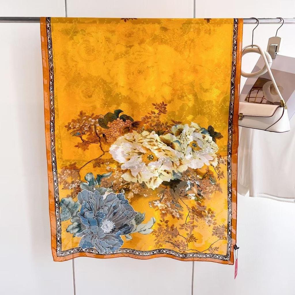 New Style  Thin Chinese Style Jacquard High-end  Versatile Double-sided High-end Silk Scarf