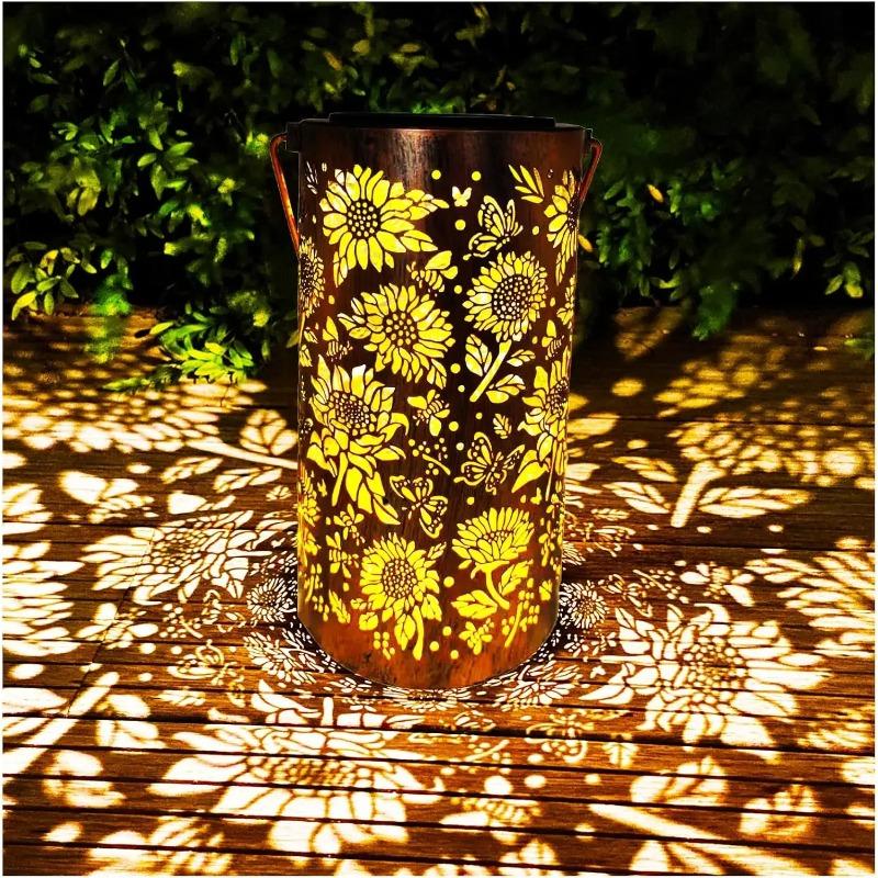 Sunflower Hollow Projection Solar Lantern IP65 Waterproof Outdoor LED Lamp for Garden Patio Yard Pathway Home Decor Lighting
