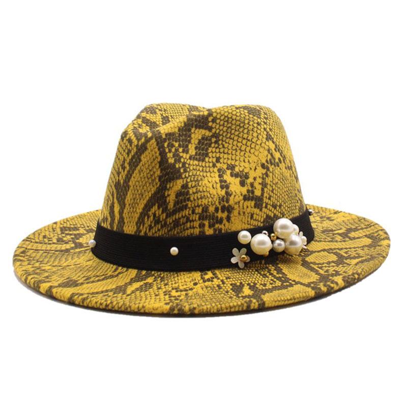 Gentleman'S British Woolen Hat Men'S Trendy Snake Pattern Casual Top Hat Flat Edge Men'S And Women'S Hats Jazz Hat Felt Hat