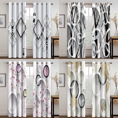Abstract Geometric Rhombic Funny Cat Modern Drape Two Thick Blackout Window Curtains for Living Room Bedroom Decor 2 Pieces