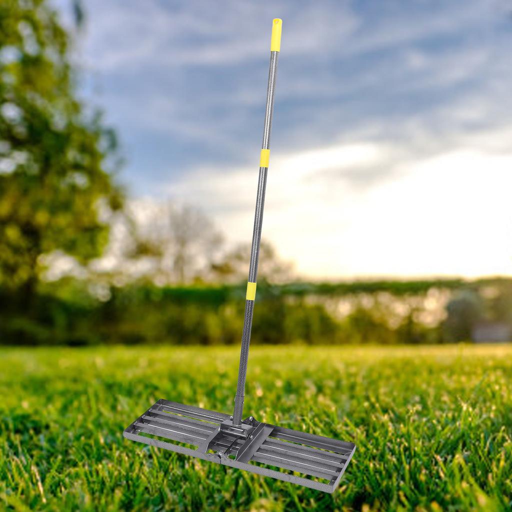 Rastrillo para césped, 30x10 pulgadas Placa de suelo Césped con mango de 48 a 78 pulgadas Rastrillos para jardín para suelo arena Patio trasero Campo de golf Fa