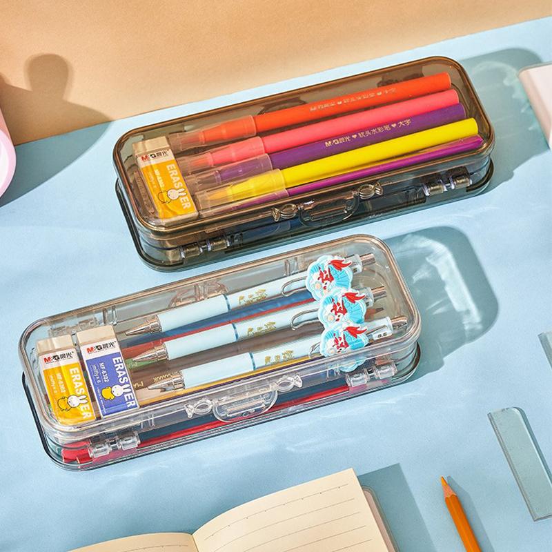 1 szt. Pudełko na długopisy Dwupoziomowe Przezroczyste Widoczne Wielofunkcyjne Chłopcy Dziewczynki Uczniowie Organizer na Ołówki Artykuły Papiernicze Etui Akcesoria