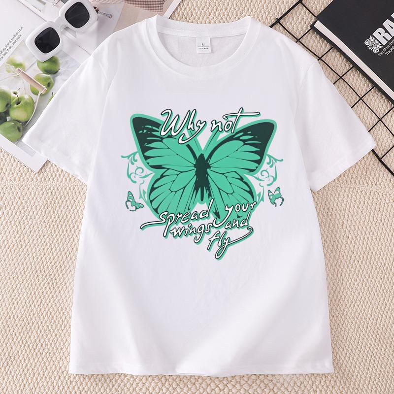 Funny Butterfly Tshirt Casual Short Sleeve Cotton Printed TShirt Unisex Casual Crew Neck Short Sleeve T Shirt Streetwear