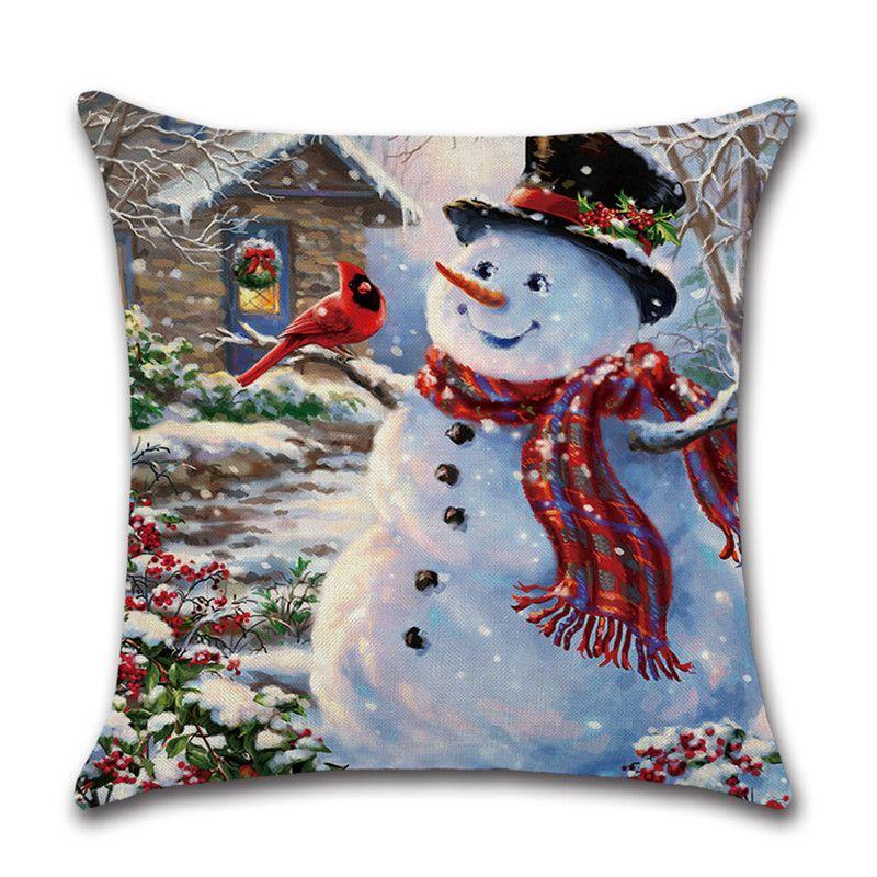 Festive Christmas Cushion Cover Featuring Charming Snowman And Santa Claus Design For Cozy Home Decor