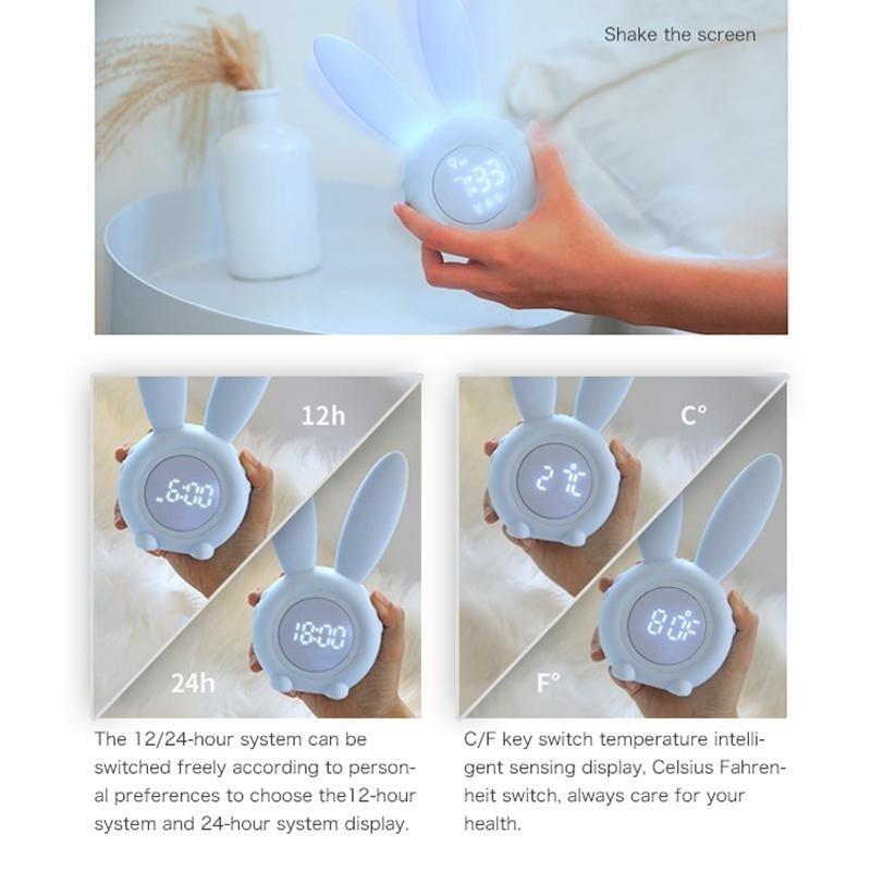 Cute Rabbit Alarm Clock with LED Night Light Function Household Alarm Clock