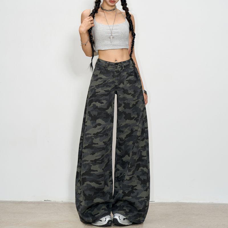 

Американские камуфляжные джинсы с широкими штанинами женские 2025 самые продаваемые ретро с высокой талией рабочая одежда мешковатые брюки маленькие прямые брюки Fan Color pants 156-165 XL