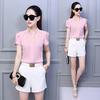 White Shirt Female Short Sleeve Shirt Fashion Bodycon Leisure Chiffon Blouse Tops