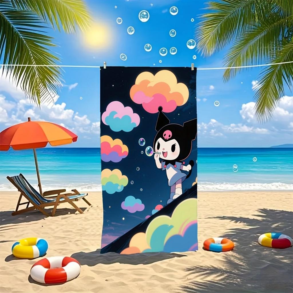 Authorized Sanrio Kuromi Design Beach Towel,Microfiber Towel,Fast-Absorbing,Ideal for Swimming And Camping