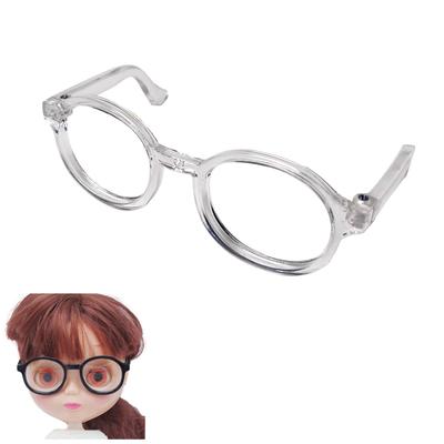 DOYOUCOTO Glasses Plush Doll, Chibi Plush Doll, Oshikatsu Round Glasses, Mini Doll Parts, Small Plush Toy, Pet Figure, Handmade Material (Clear, 9cm,