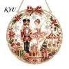 Round Acrylic Base Craft Christmas Faux Diamond Art Ornament Kit, Santa Angel Sun Catcher DIY Claus Crafting Project Board, 3D Bead Kit for