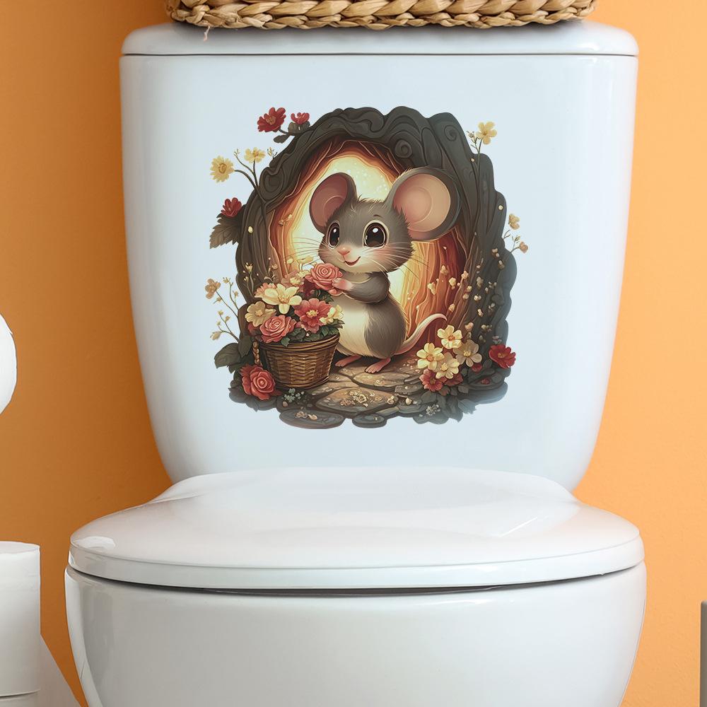 Valentine's Day Flowers Cute Little Mice Bathroom Toilet and Home Beautification Stickers