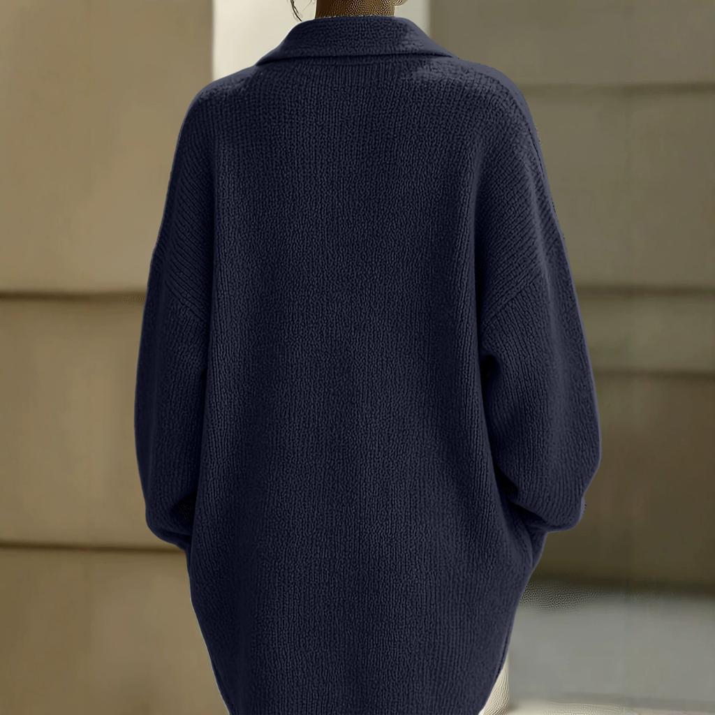 Women's Casual Single-Breasted Cardigan Sweater with Sleeves and Lapel Collar