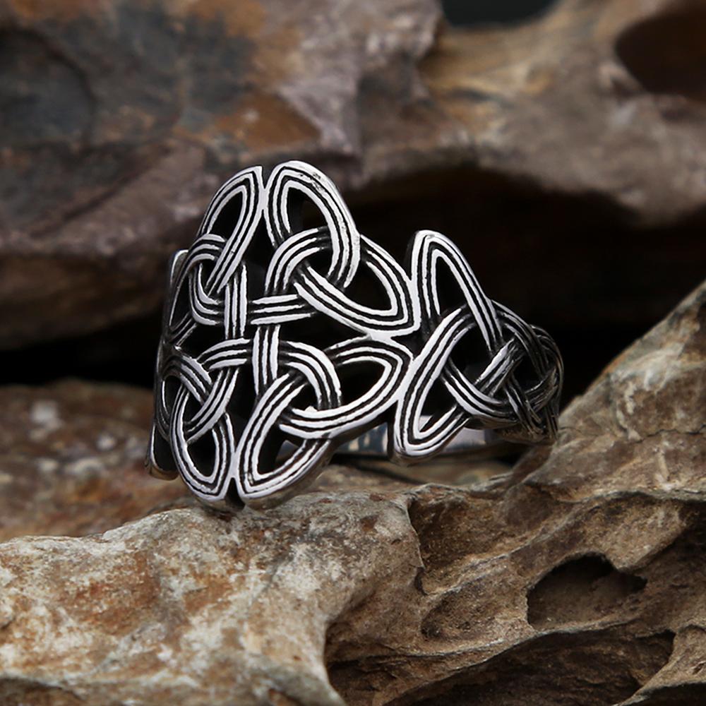 Vintage Wikinger Keltische Knoten Ring 316L Edelstahl Nordisches Amulett Schmuck Geschenk für Männer Frauen