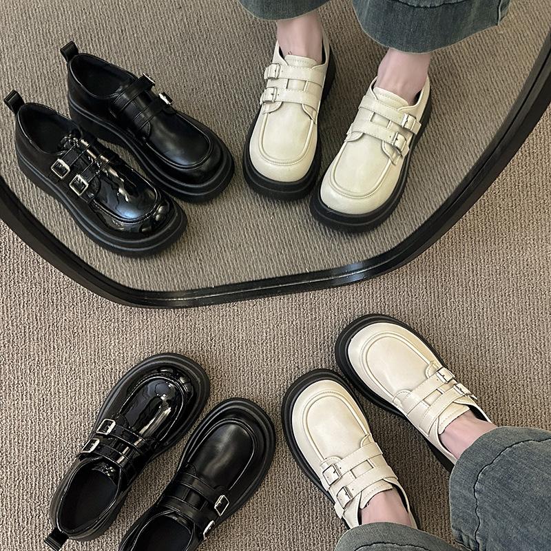 Platform loafers women's 2025 spring and autumn new heightening retro versatile British style small leather shoes black high-heeled single shoes